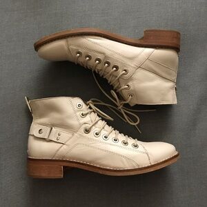 Zara Cream Lace Up Leather Boots